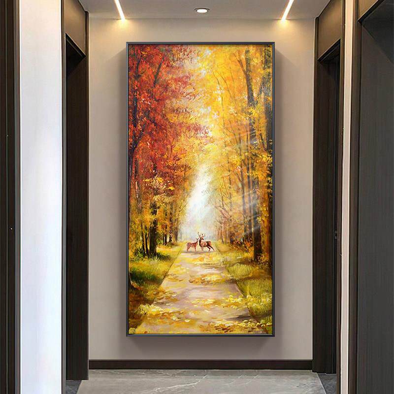 手绘油画 画高级感欧式轻奢黄金大道挂画 画走廊美式客厅入户玄关