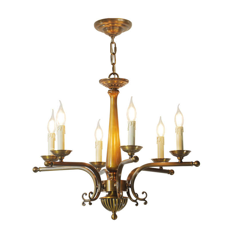 美式复古吊灯中古全铜做旧蜡烛灯法式黄铜简约餐厅卧室别墅古铜