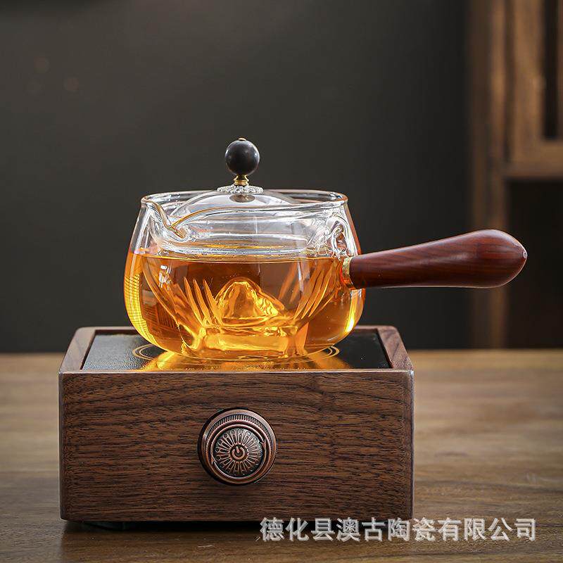 整套实木组电陶围炉电陶炉茶具套煮茶炉耐高温蒸玻茶壶璃非炉电磁
