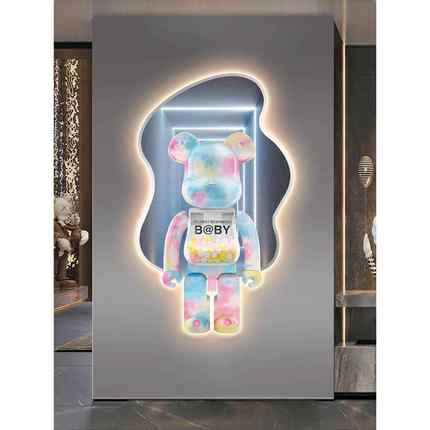 现代轻奢玄关装饰画创意led艺术灯画走廊过道挂画暴力熊客厅壁画