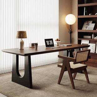 实木餐胡桃木色客作厅大长书桌工台大板餐书OGC桌一体桌会办议公