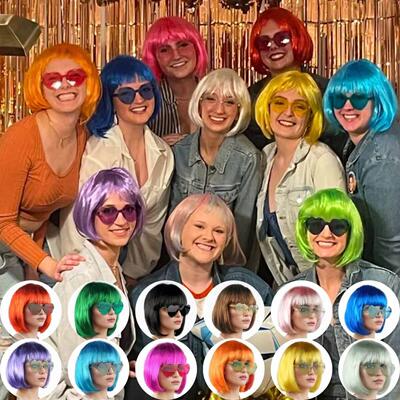 Colorful Bobo Short Hair Wig Neon Lights Synthetic Fiber