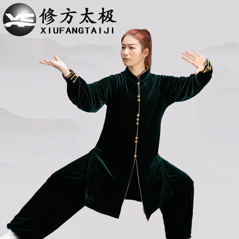 高档太极服女秋冬新款演极加厚金丝绒长款男中老年武术表太服拳练