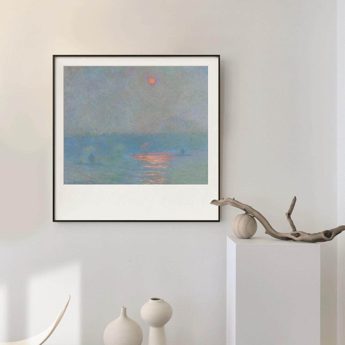 莫奈日出印象系列法式装饰画世界名画正方形餐厅风景北欧简约挂画
