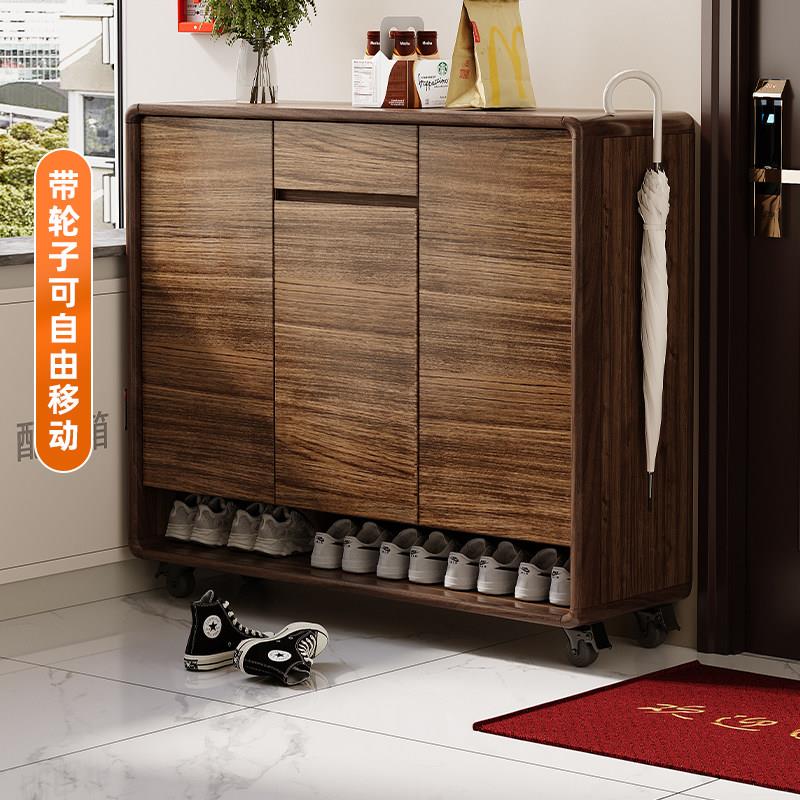 实木框可移动鞋柜家用门口走廊门外柜室外楼道带轮子万向轮玄关柜