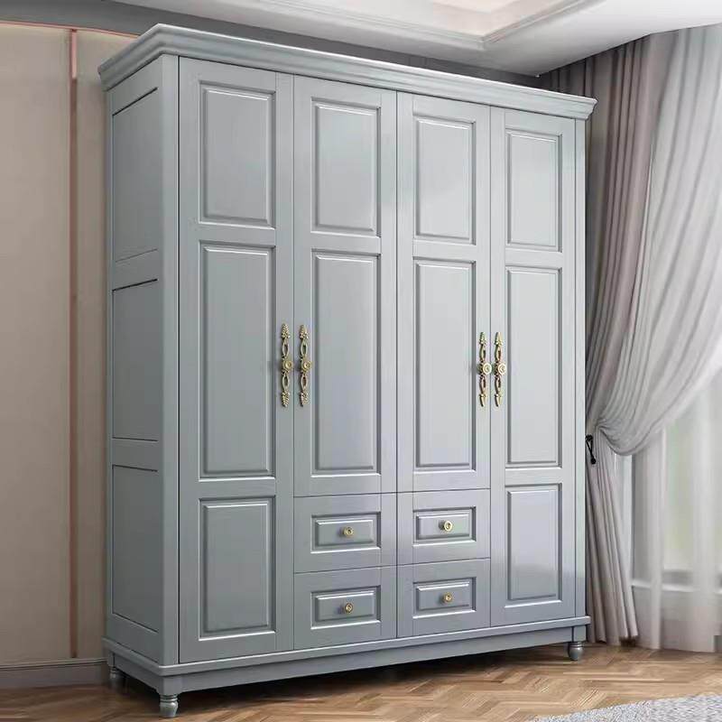 美式木衣柜实木家用开45门胡门桃色大衣AOU橱卧室平门储物衣柜实