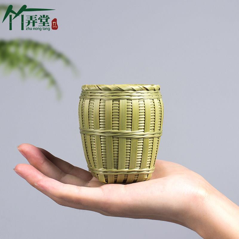手工竹编迷你小箩筐茶漏滤茶器竹青皮精编竹篓创意把玩收藏工艺品
