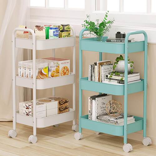 A multi-layer storage rack on wheels, suitable for the kitch