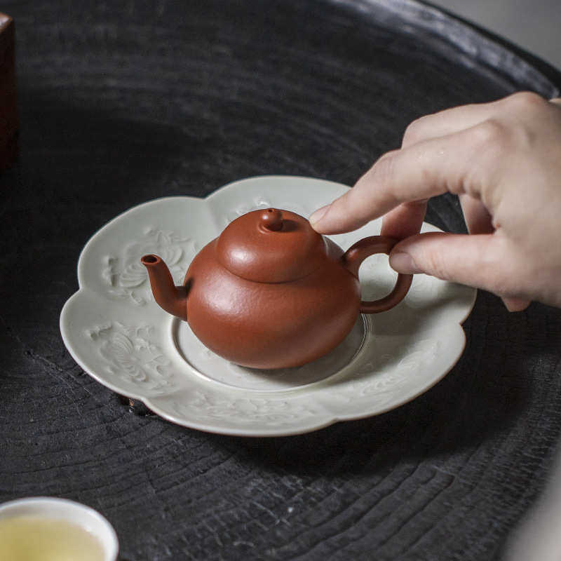 器享 冰台釉浮雕百花壶承干泡台功夫茶具陶瓷盖碗茶壶托盘养壶垫,餐饮具,茶具礼盒,淘宝优惠券,粉丝福利购,淘宝优惠卷
