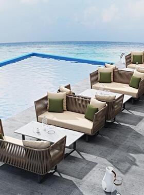 北欧A55-2户外藤沙发编花园客厅泳池藤阳台编制椅阳藤光房庭院沙