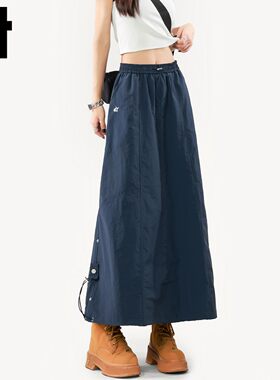 it:CHOCOOLATE藏青色半身裙女2026新款夏季山系伞裙美式A字工装裙