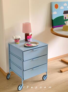 Lifepoem彩色多巴胺移动收纳柜小户型家用奶油风推车储物柜床头柜