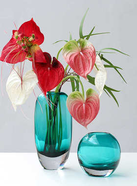 碧轩现代轻奢艺术透明彩色厚底玻璃花瓶 样板间客厅餐桌装饰花器