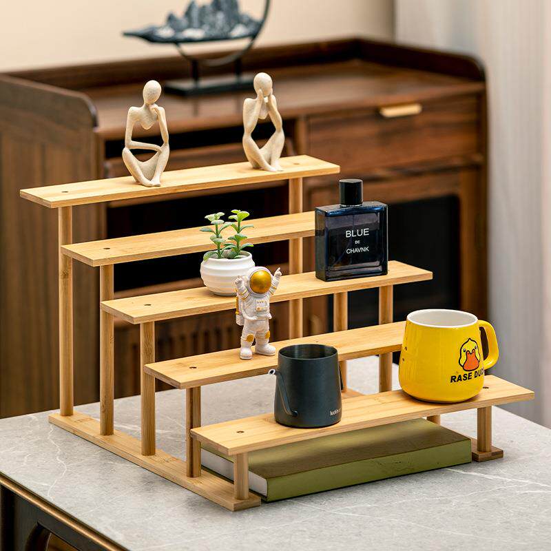 桌面多层小花架绿萝多肉飘窗台阳台客厅办公桌上迷你花盆架子竹木