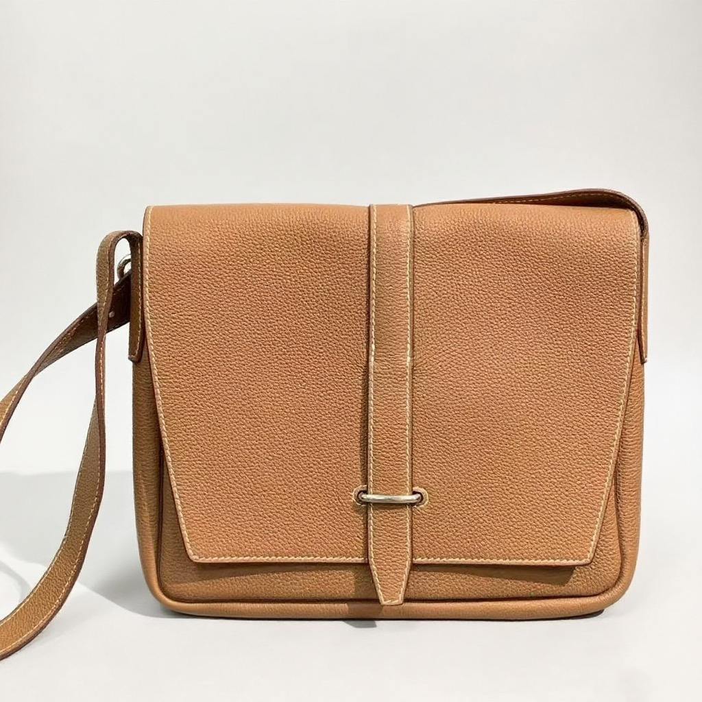 99新Hermes/爱马仕steve小号金棕色tc皮银扣男款单肩斜挎包