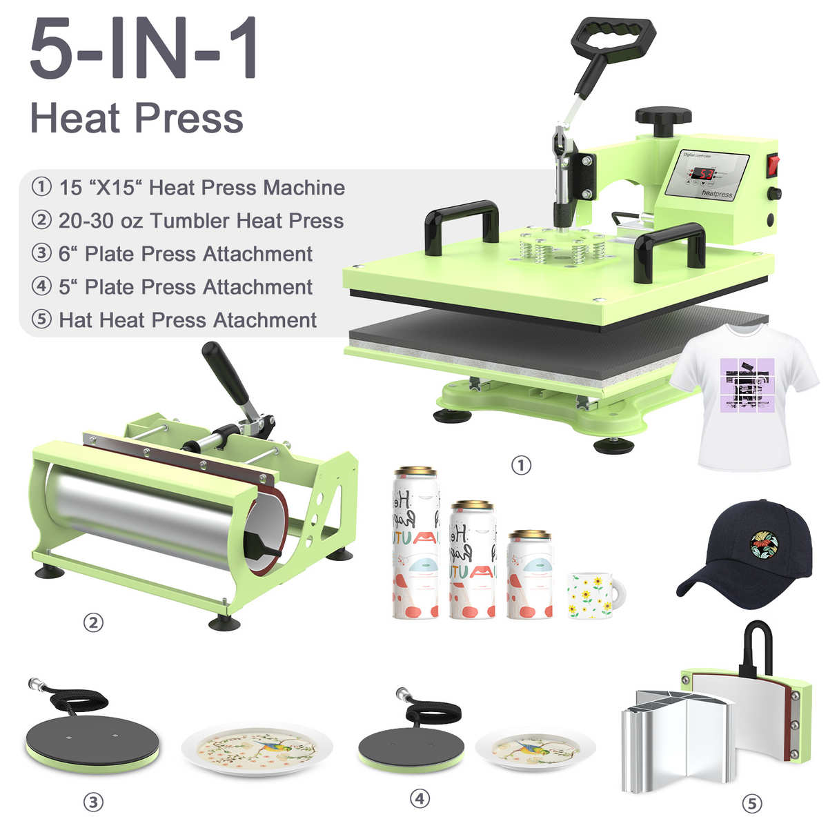 厂家直销五合一烫画机/Combo Heat Press Machine/5 in 1 Heat Pr