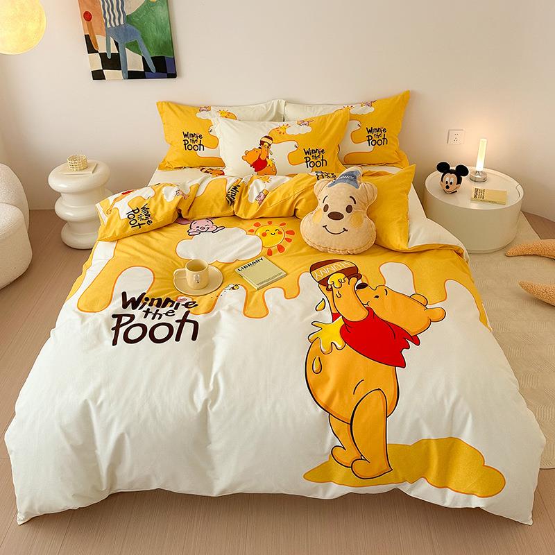 卡通加厚纯棉磨毛四件套儿童宿舍大版100全棉床单床笠被套三件套