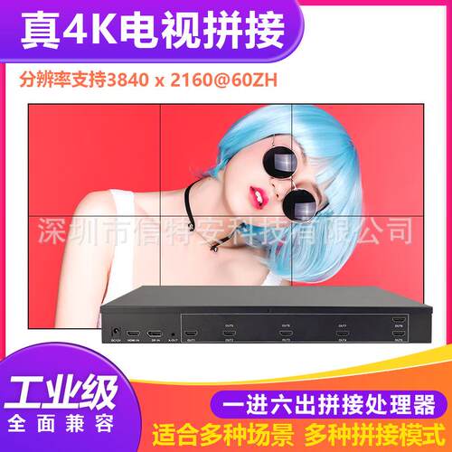 4K高清画面1进6出拼接处理器6台液晶电视拼接盒多屏拼接屏控制器