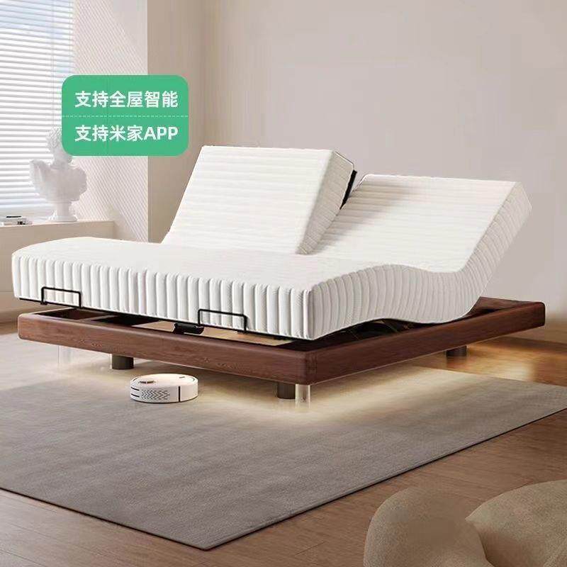新款电动床成人家用无智能床床框无床头中古风实木白蜡木情侣婚床