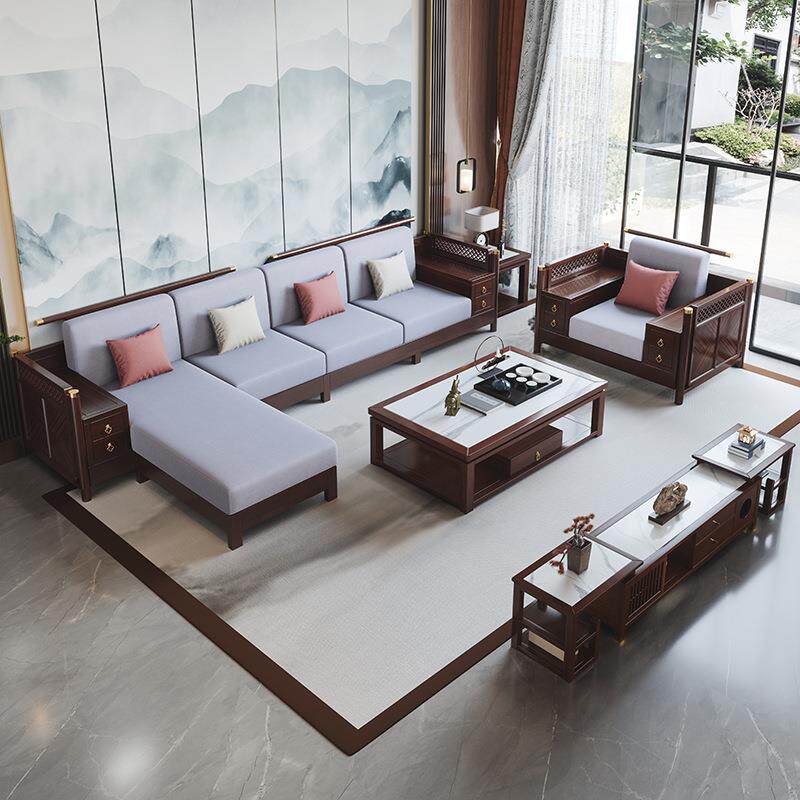 现代简约新中式实木沙发电视柜茶几组合家用大小户型客厅家具