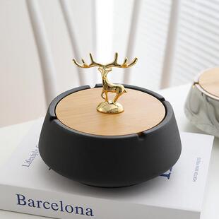 烟灰缸家用客厅带盖子防飞灰轻奢摆件创意个性潮流办公室陶瓷大理