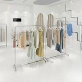 银色陈列架 货架挂衣杆女装 简约服装 店展示架不锈钢拉丝中岛落地式