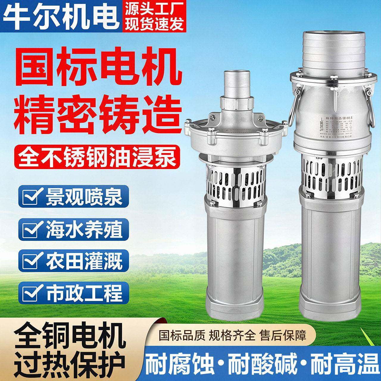QY油浸式全不锈钢潜水泵304316耐腐蚀大流量海水泵景观工程喷泉泵