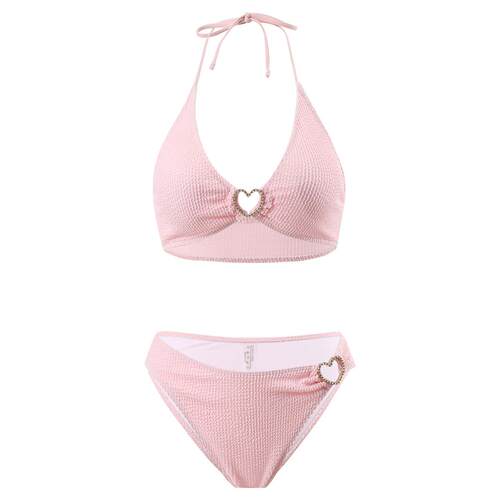 Women's Rhinestones Heart Decor Tie Back Bikini Set Halter