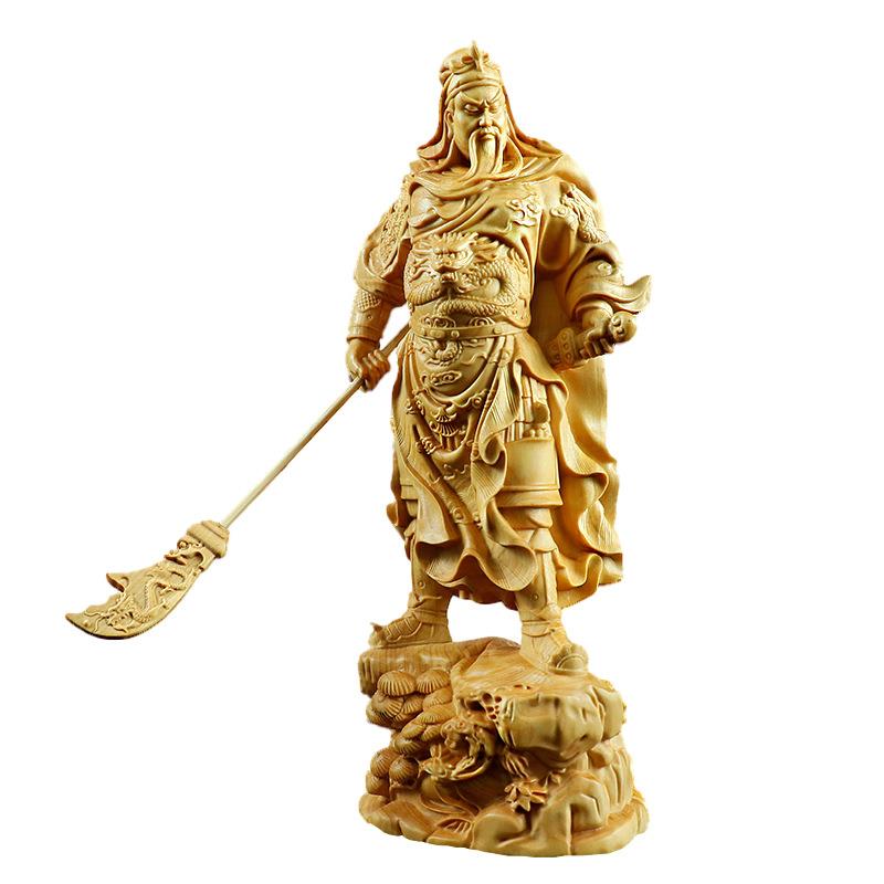 木雕关公武财神像黄杨木雕刻工艺品家居关二爷人物摆件