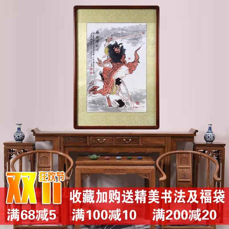61K3纯厅手绘钟847馗引人福农村中堂卷轴朱像砂国画物画玄关客挂