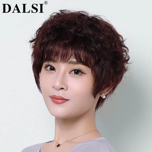 新款丝假发女短发黛短卷发妈妈自然蓬松中老丽年假发发真头套真人