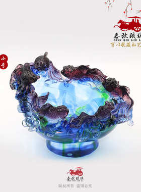 家装鱼商务饰品欢天喜地来运家居创意琉璃金摆件聚宝盆家居