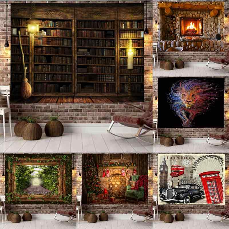 圣诞壁炉温馨家用挂布学生宿舍装饰背景布桃皮绒房间数码印花挂毯