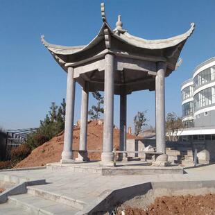 长廊景区公园石亭子晚霞红石亭子户外庭院园林中式双层六角石凉亭