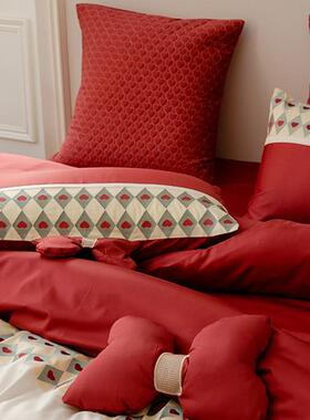 端公主结婚四一代件套大红色单婚婚庆被高套喜被纯棉新嫁床床上用