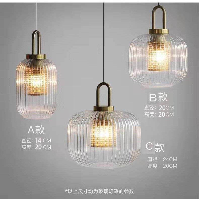 现简约创意吊灯餐厅客厅吧台卧室床头条纹玻璃灯笼头小吊灯