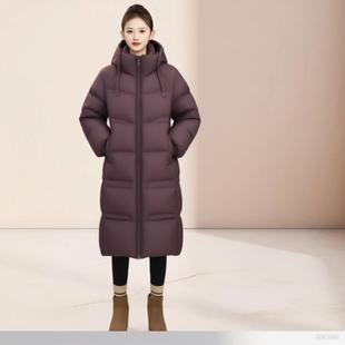 气飘带瘦长款 加厚显冬保暖洋季 羽2512服女 绒连帽过膝宽松时尚 韩版