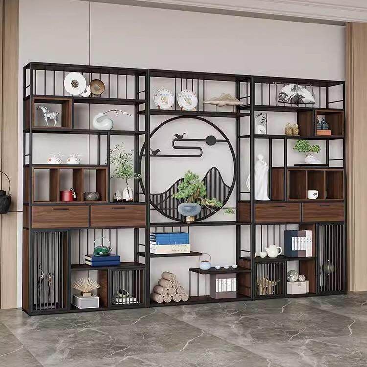新中式铁博古架茶落地书架展示柜办艺公室隔段置物架厅餐室06展示