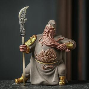 宇轩紫砂茶宠关羽摆件武关二爷关公客厅装饰博古架工艺品