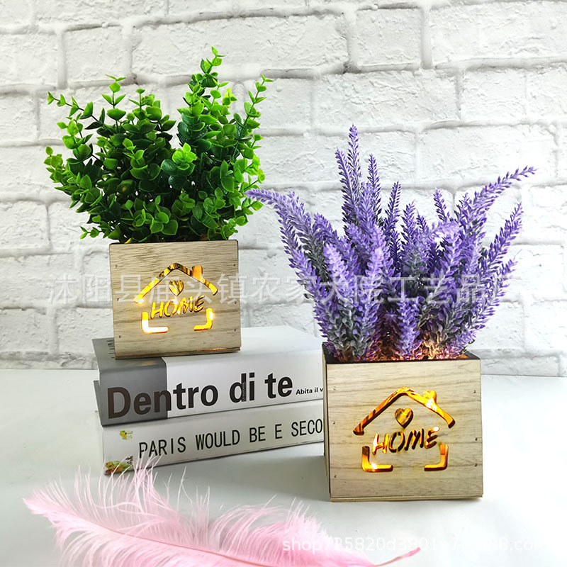 镂空木盒仿真花摆件尤加利薰衣草太阳花水草菊假花桌面摆放装饰品