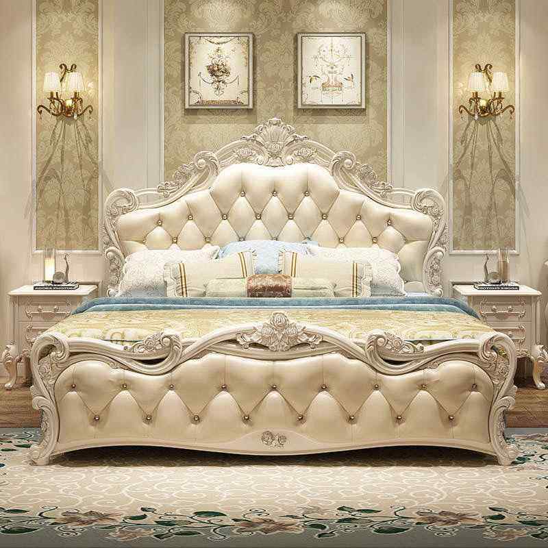 式床现代简实木公主RAP床简欧双人床卧粉色皮婚床主家具欧约组合