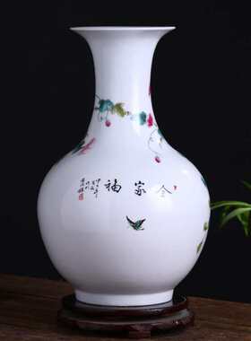釉上彩摆设花瓶桌面全家福手工装饰花插摆件陶瓷现代花瓶工艺品