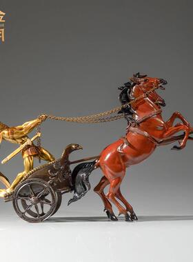 铜金岁月斯巴达战车骏马黄铜摆件北欧风格战士战马黄铜器工艺饰品