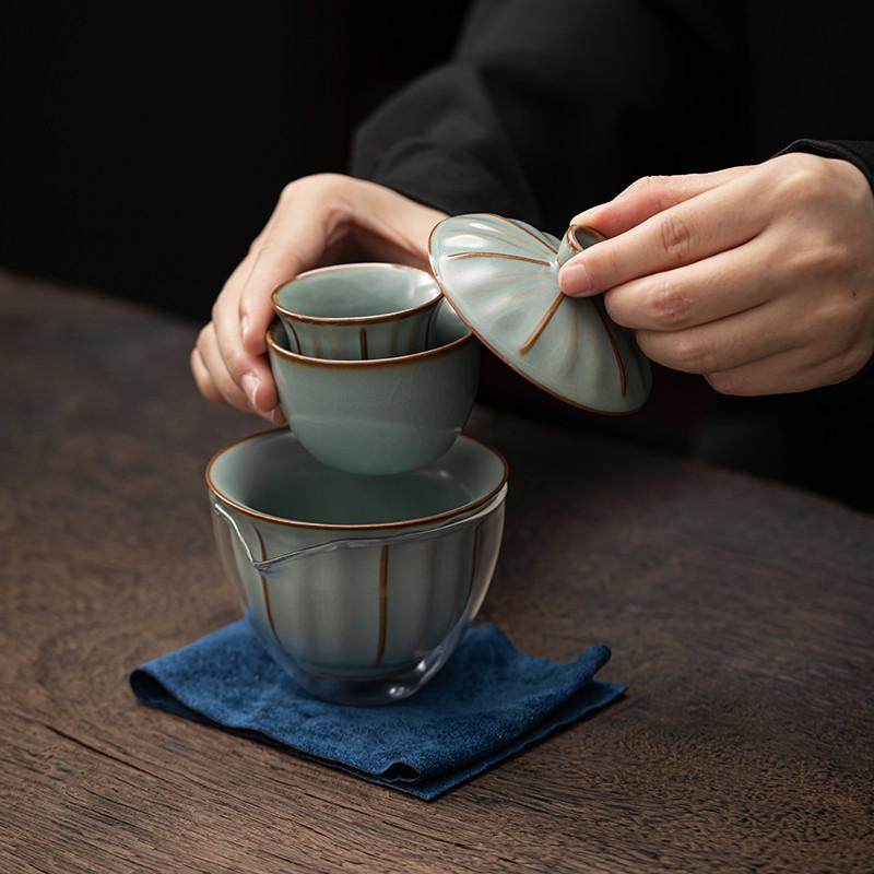 汝窑旅行茶具套装快客杯一壶两杯便携式随身户外功夫茶杯泡茶壶,餐饮具,旅行茶具,淘宝优惠券,粉丝福利购,淘宝优惠卷