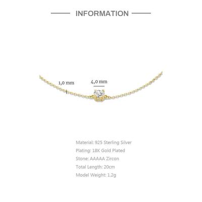 Aide 925 Sterling Silver Single Round White Zircon Chain Bra
