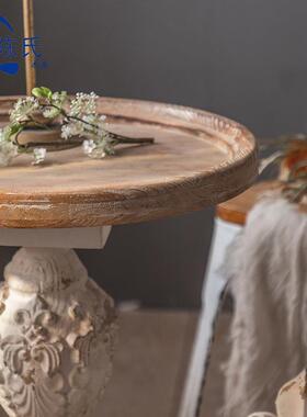 式法轻奢雕花复古旧实木茶几小酒店民宿装做76481饰客厅沙发边角