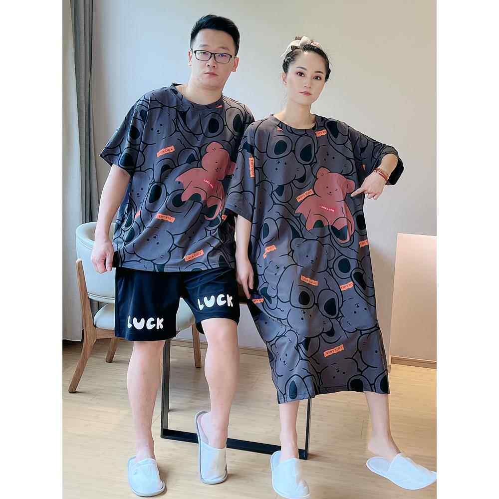 情侣睡衣夏季纯棉短袖睡衣女性夏季甜美卡通特大号家装男性单薄套