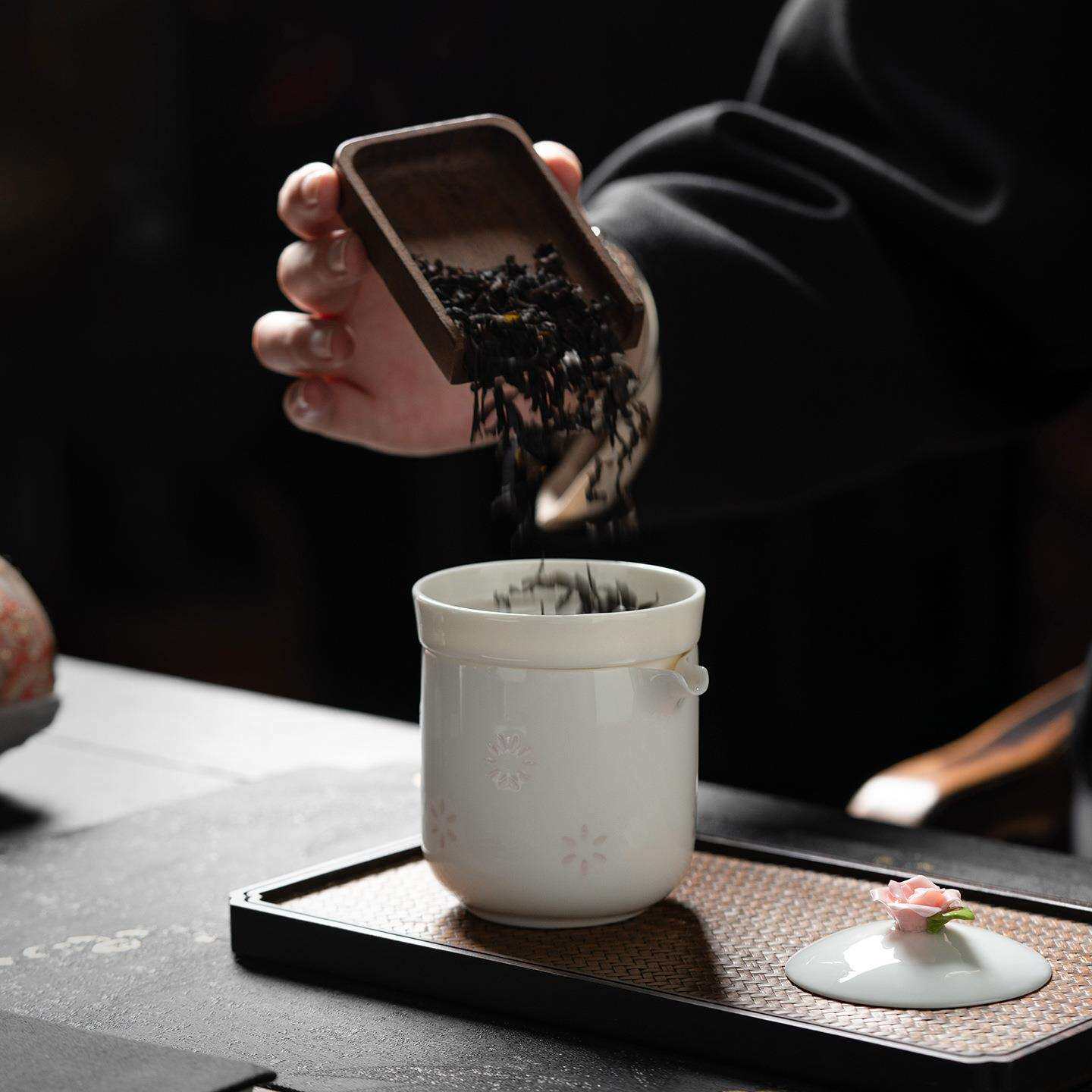 玉瓷玲珑旅000101行茶具套装一人饮花女士捏快客一杯壶三杯便携喝