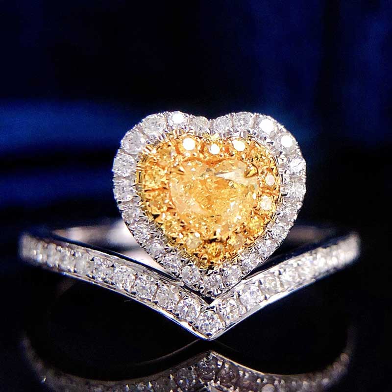 钻石共约0.7ct心形黄钻钻戒18K全新钻戒天然钻石可盐可甜钻戒