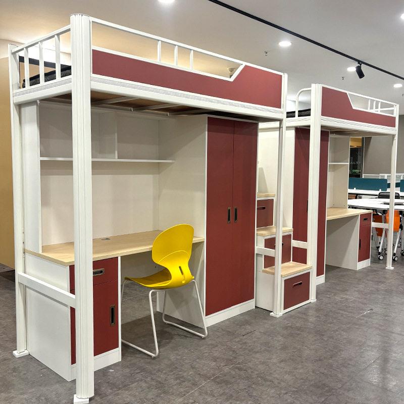 大学生宿舍公寓上床下桌组合床员工铁架床柜一体工厂直销上床下桌